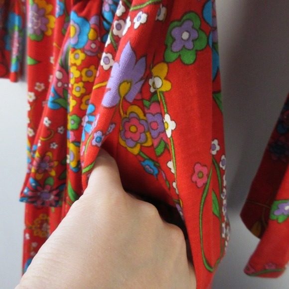 Mollie Parnis At Home Wrap Maxi Dress Day True Vintage Red Floral 70s Retro 612 - Picture 5 of 11